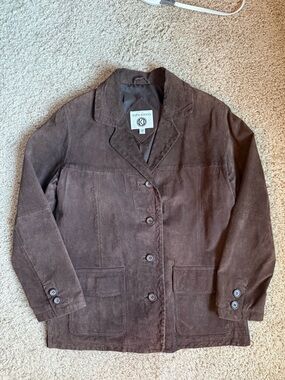 Kathy Ireland Genuine Leather Jacket Brown Button Collared Pockets Lined M